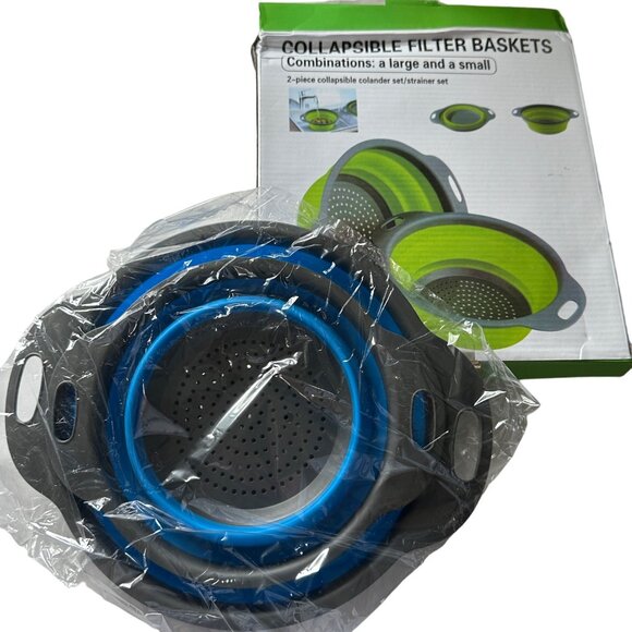NEW IN BOX set of two collapsible large and small filter baskets colanders - Picture 2 of 3